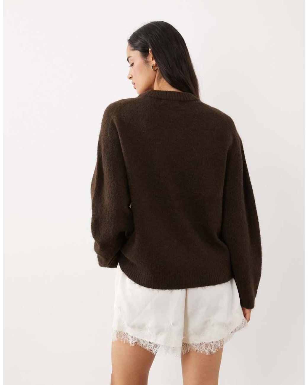 Gina Tricot Brown Crew Neck Knitted Wool Alpaca Jumper