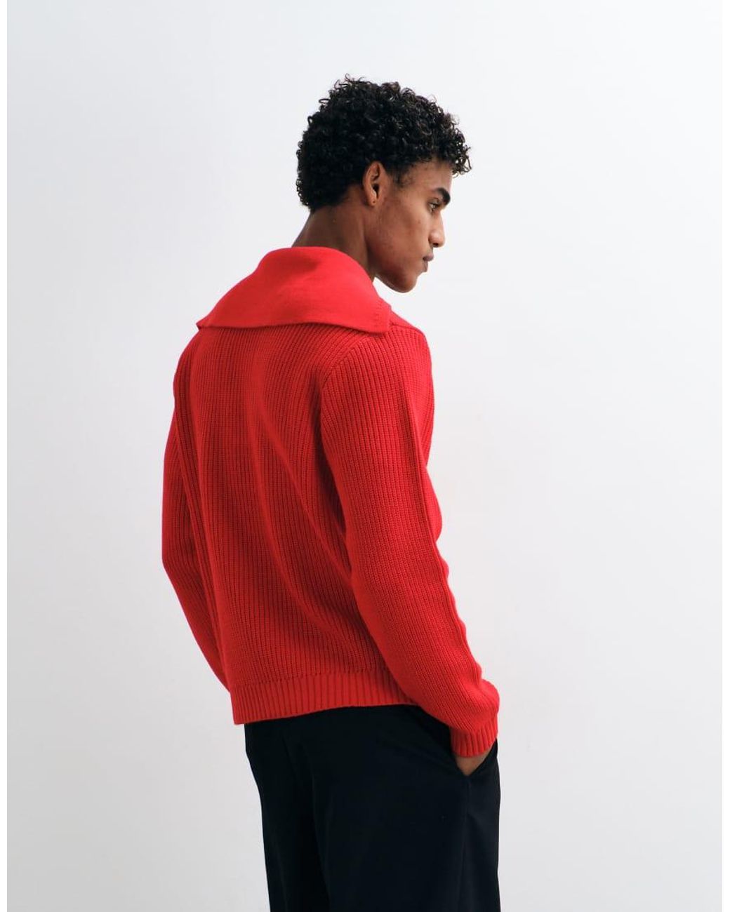 ASOS Red Knitted Relaxed Polo With Open Collar Detail for men