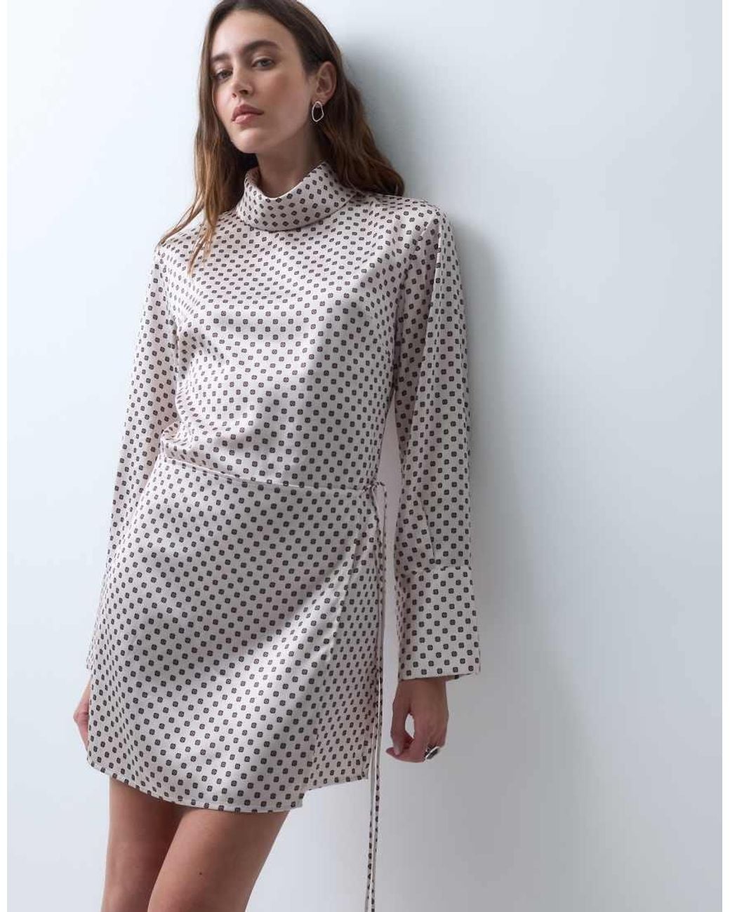 ASOS Gray High Neck Satin Mini Dress With Wrap Skirt