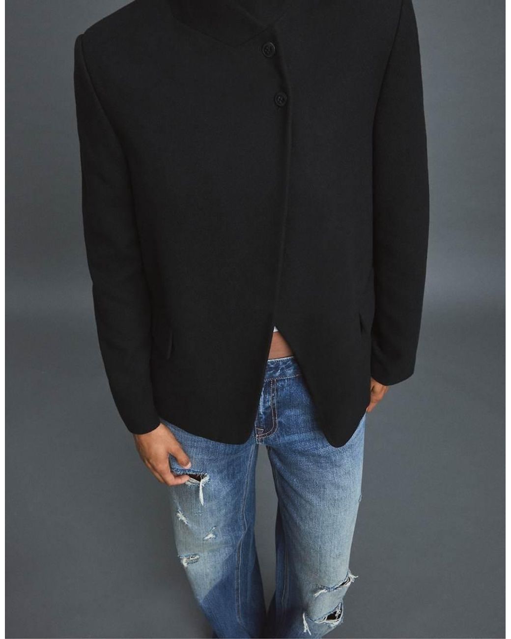 Stradivarius Blue Asymmetric Wool-Blend Blazer