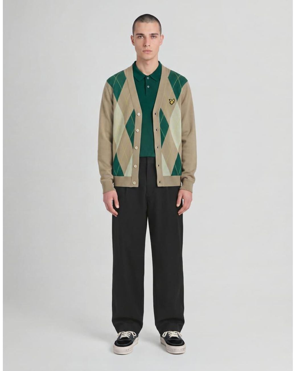 Lyle & Scott Green Mid Knits Argyle Knitted Classic Cardigan for men