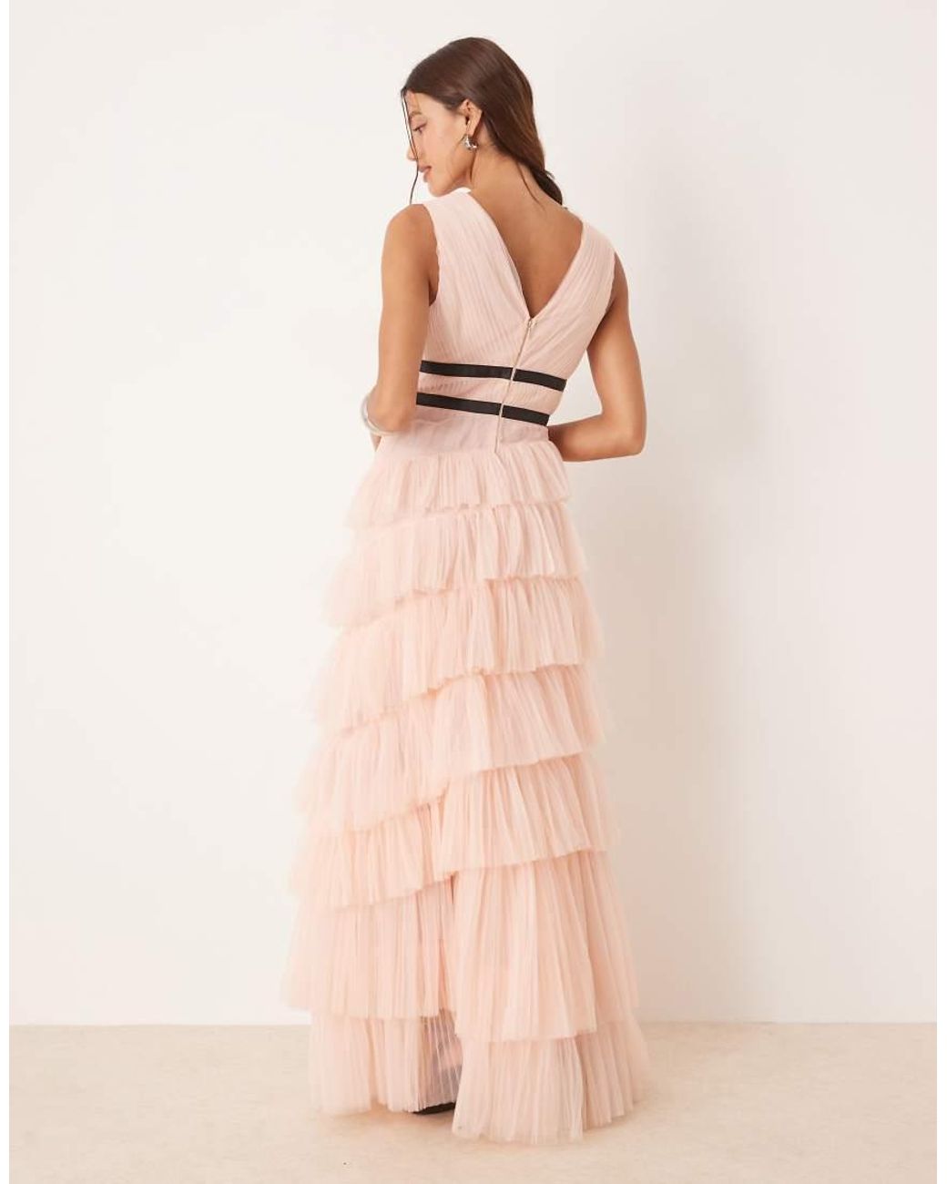 True Decadence Natural Tiered Dropped Waist Maxi Dress