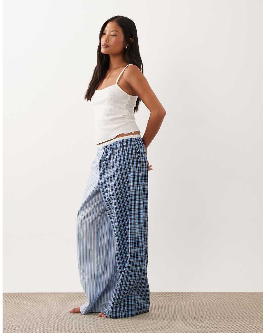 ASOS Blue Asos Design Petite Woven Spliced Pyjama Pants With Double Waistband