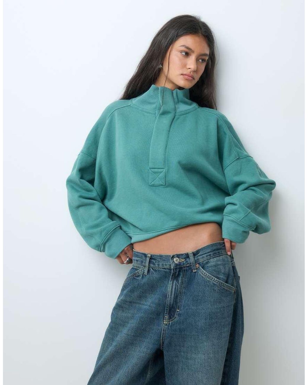 Free People Green Timeless Mock Neck Sweatshirt