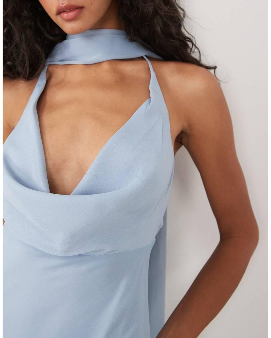 ASOS Blue Satin Cowl Neck Scarf Maxi Dress