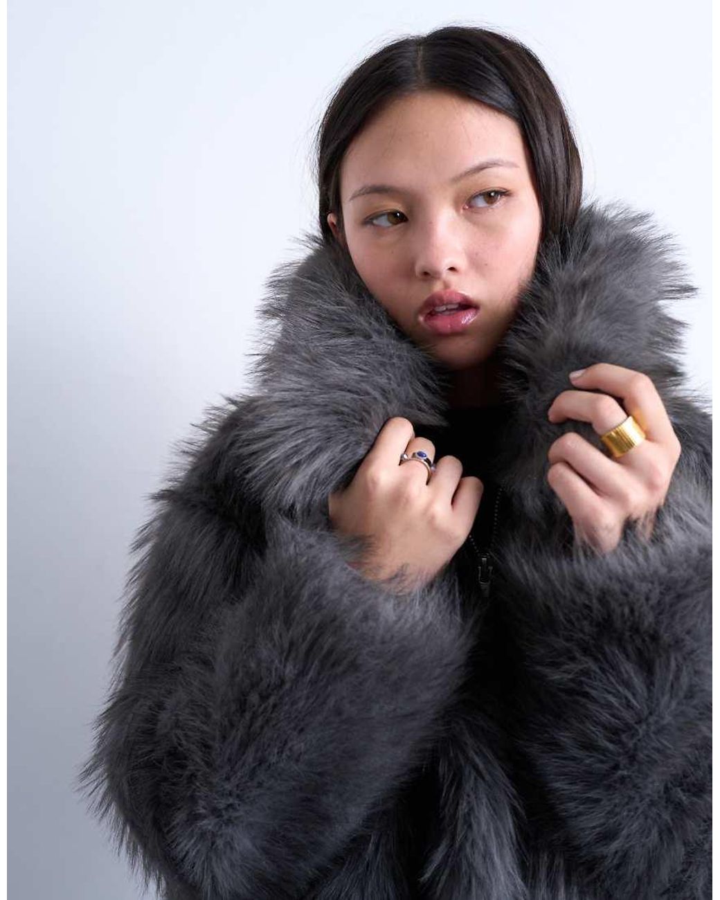 TOPSHOP Blue Faux Fur Zip Thru Bomber Jacket