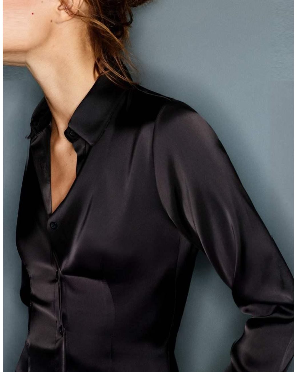 Pull&Bear Black Fitted Satin Shirt