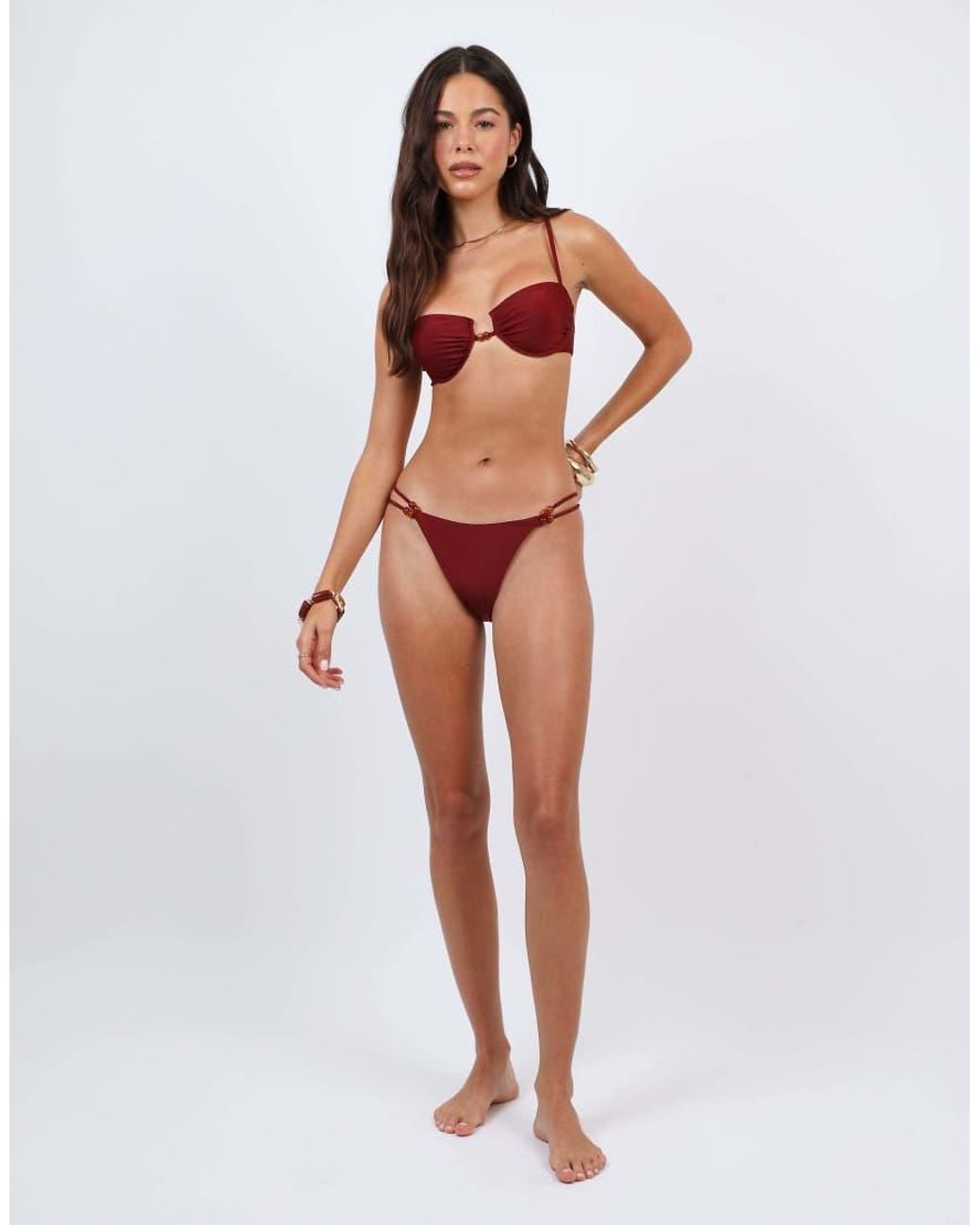 SIMMI Red Double Strap Bikini Bottoms With Bead Detail