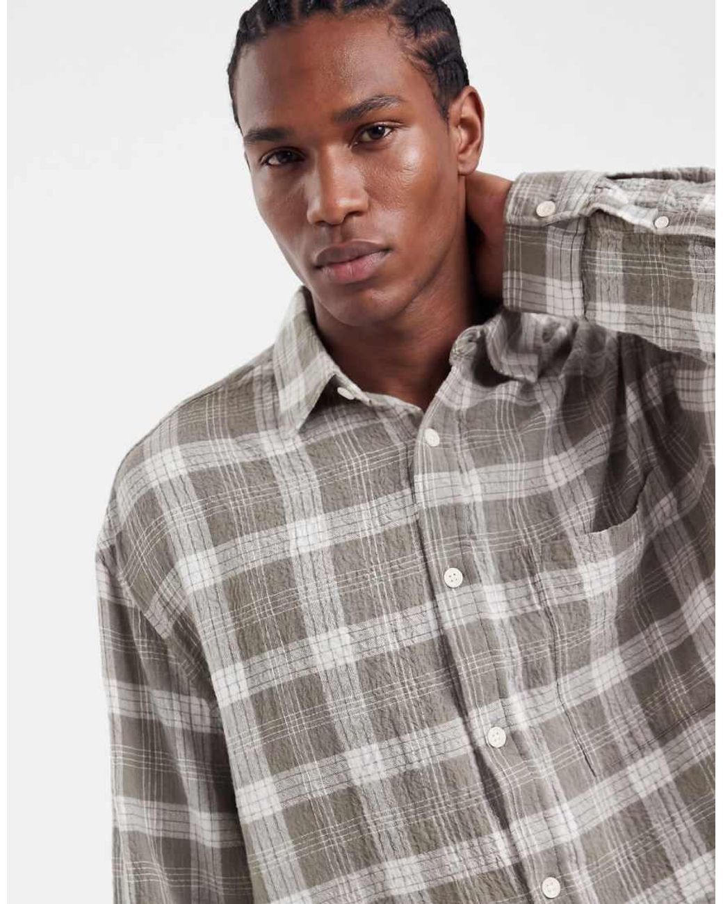 ASOS Metallic Boxy Oversized Textured Check Shirt for men