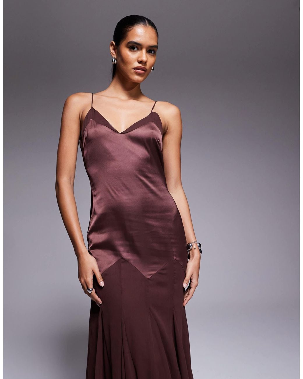 ASOS Purple Dropped Waist Satin And Chiffon Mix Maxi Dress With Full Godet Skirt