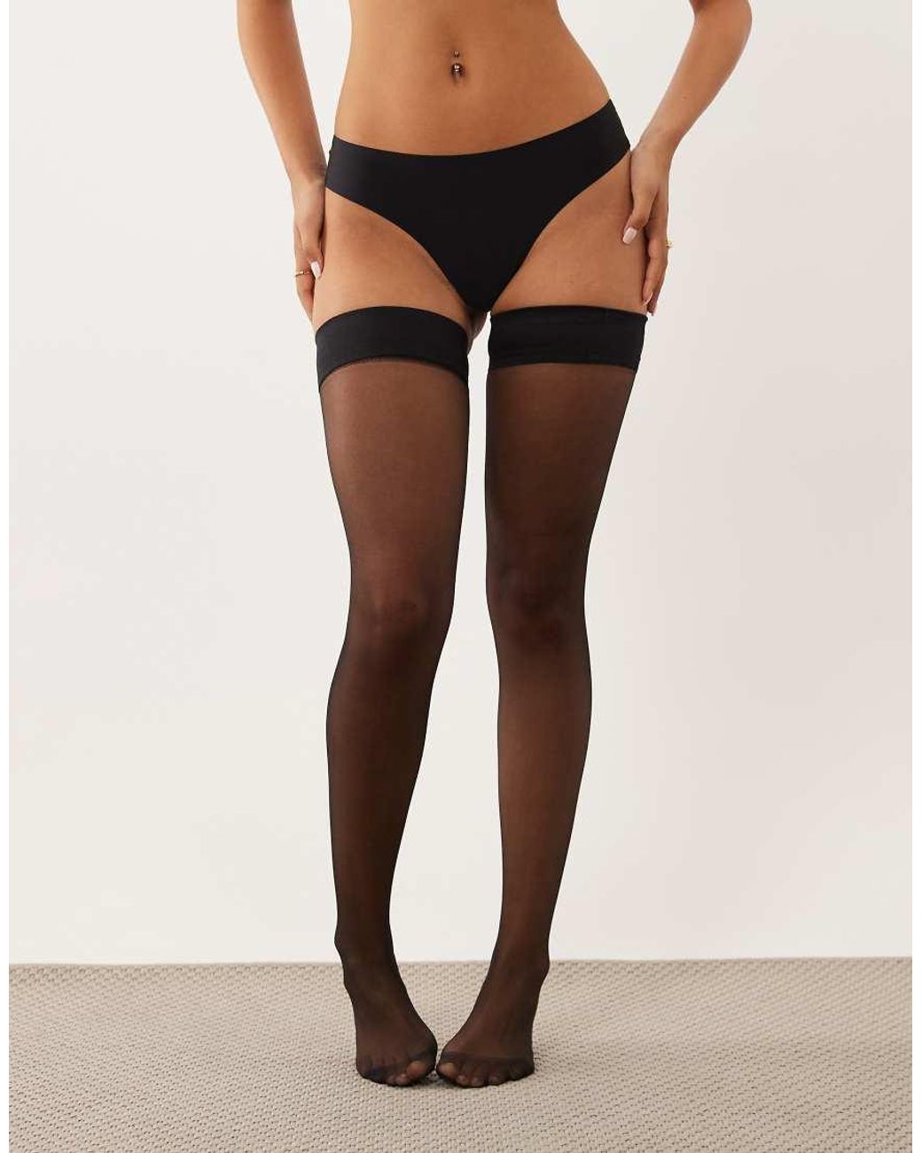 Ann Summers Black 2 Pack Plain Top Hold Ups