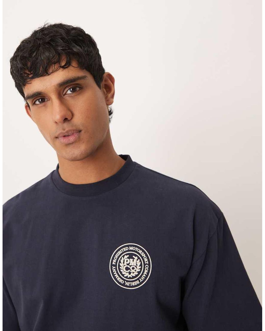 Prohibited Blue Horse Racing Back Print Graphic T-shirt for men