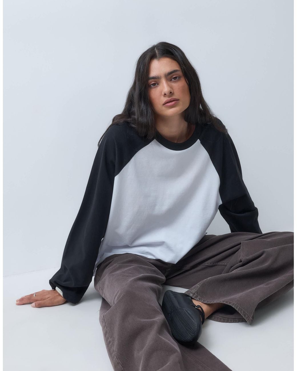 Collusion Black Contrast Raglan Boxy Top