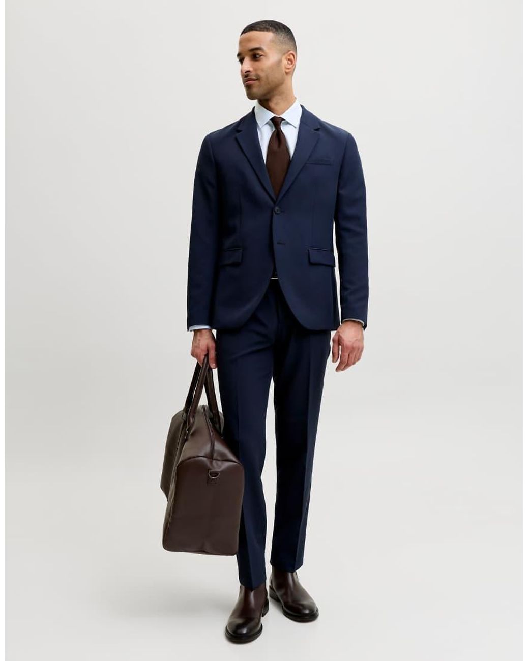 Blaparker Camisa De Manga Larga De Corte Slim Con Cuello Italiano En Azul Jack & Jones de hombre de color Blue