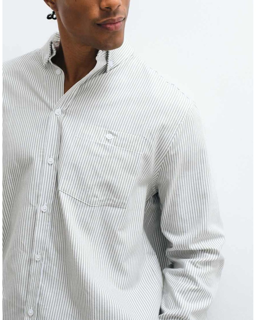 ASOS Gray Relaxed Oxford Stripe Shirt for men