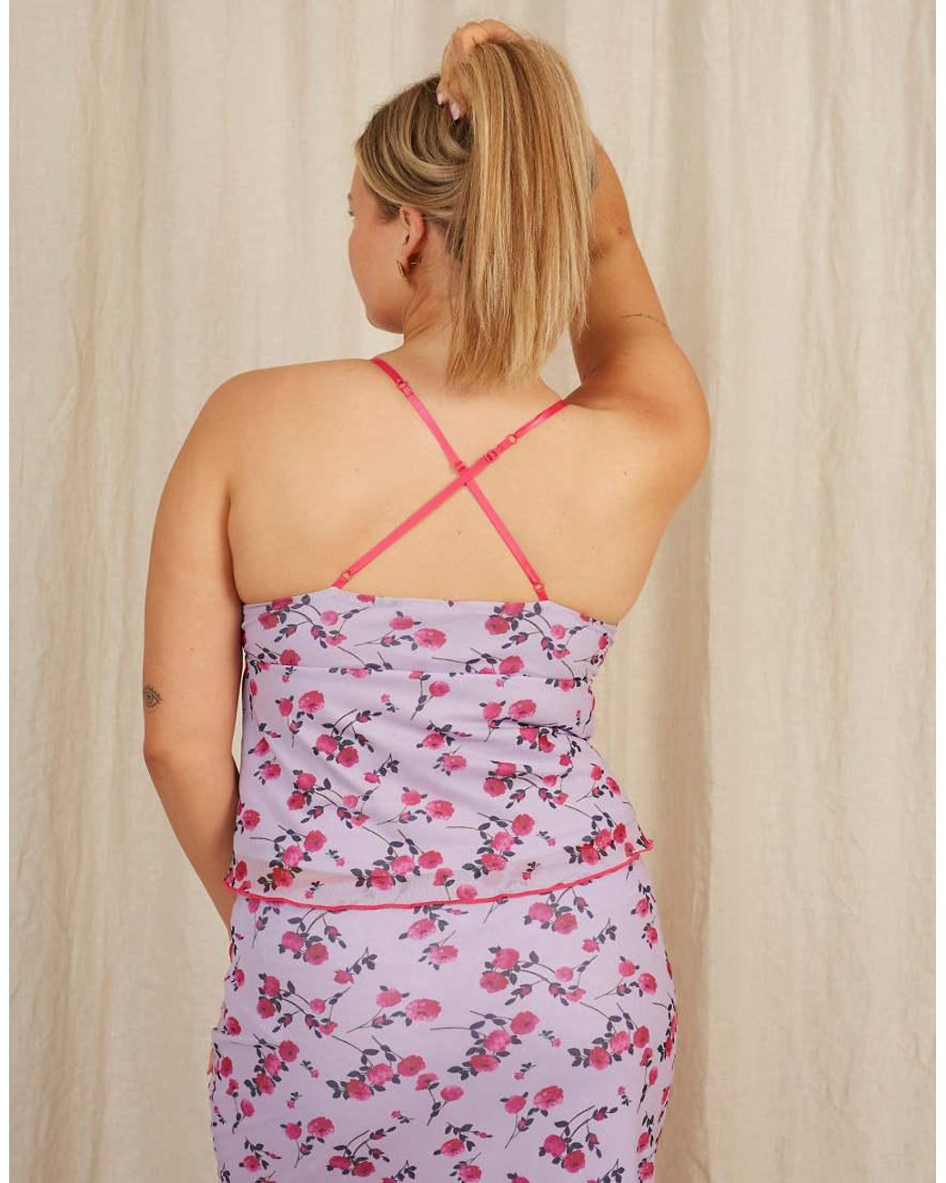 Going Somewhere Purple Mesh Camisole Top With Lace Trim
