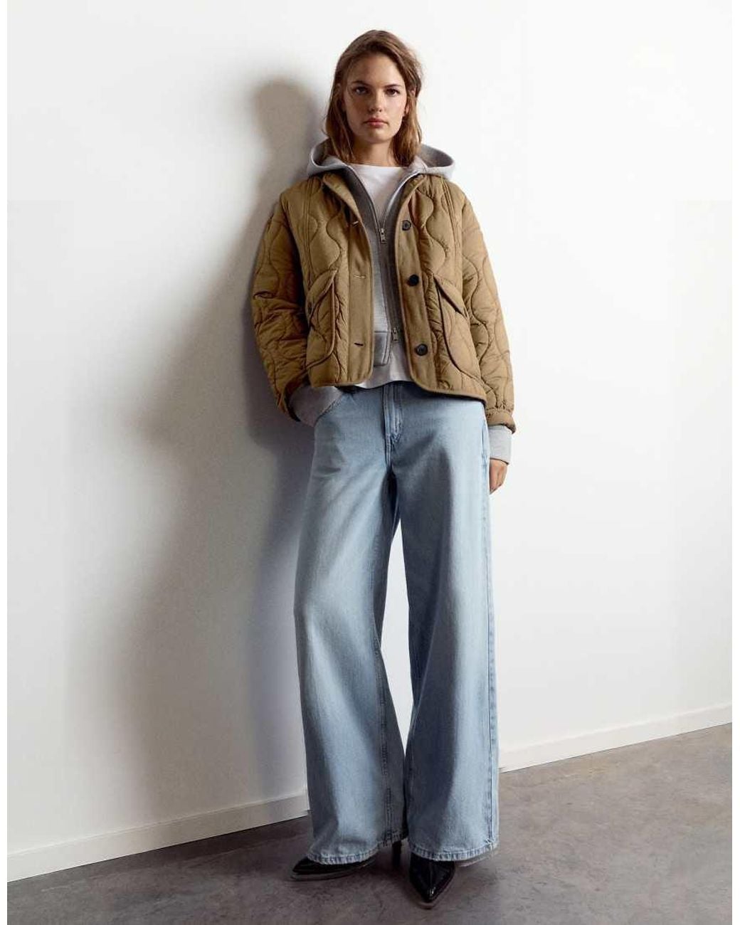Pull&Bear Natural Puffer Jacket With Pockets