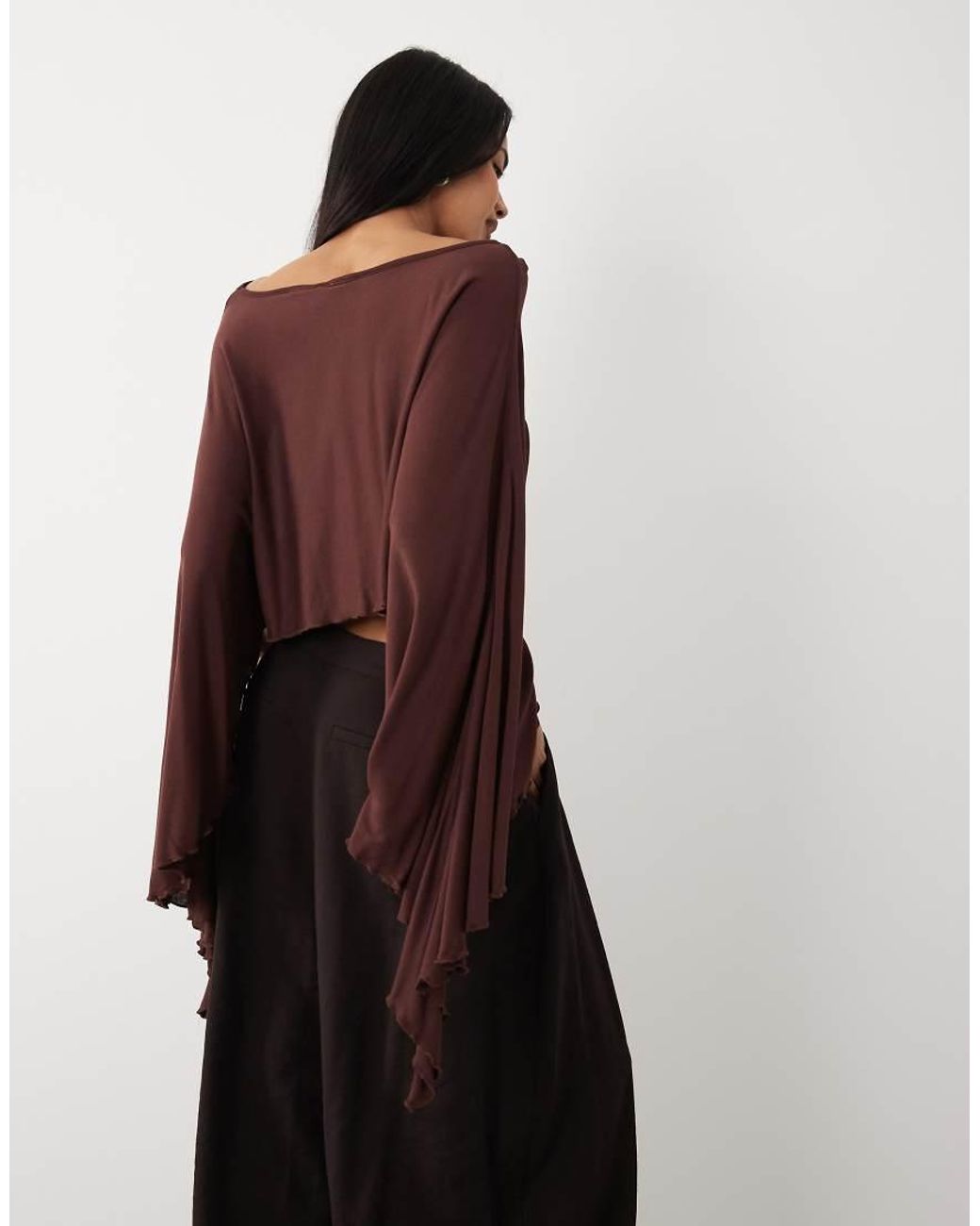 ASOS Brown Longline Flare Sleeve Cape Top