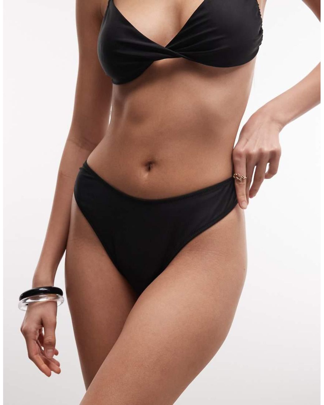 Collusion Black High Leg Bikini Bottoms