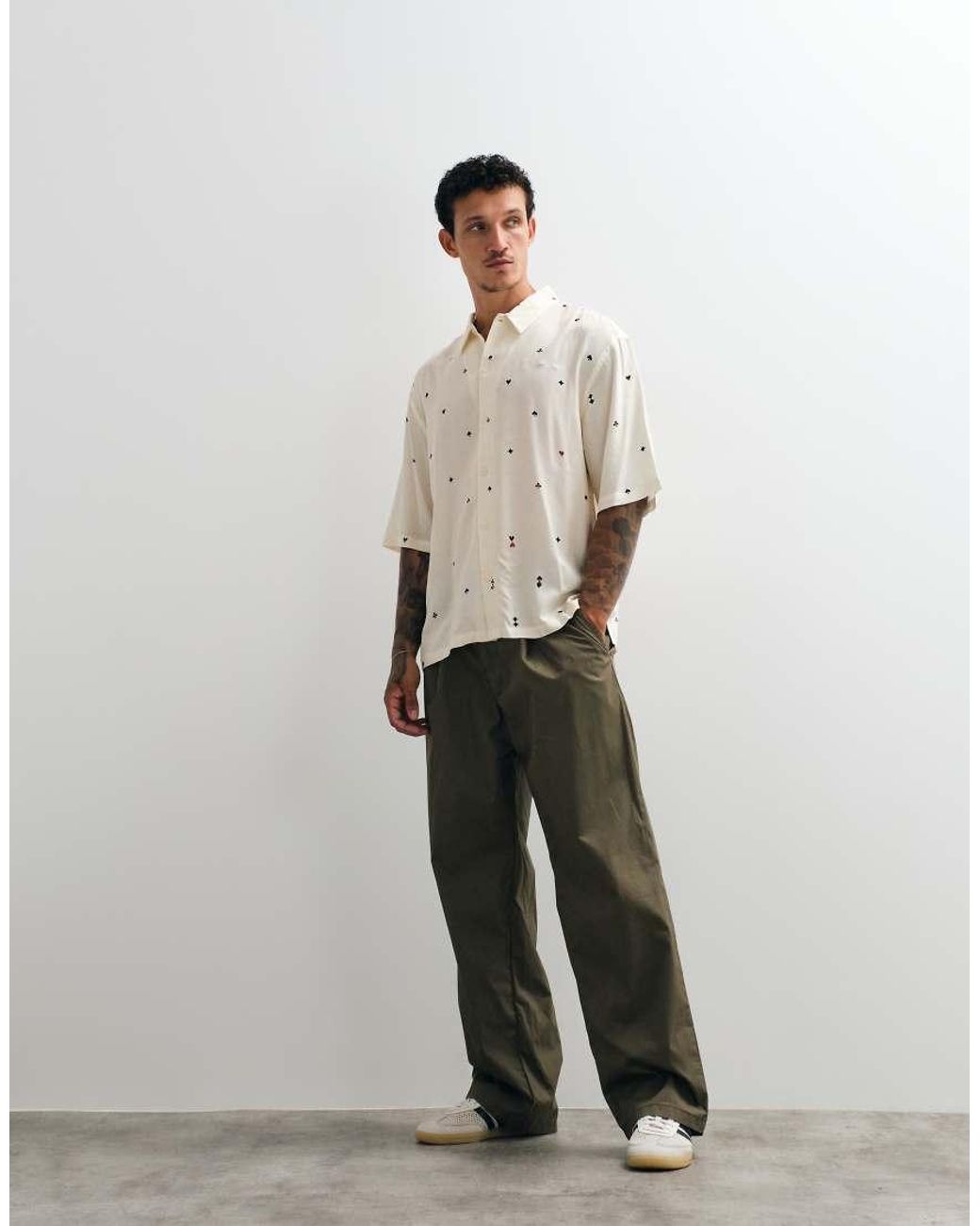 AllSaints Natural Cardsuit Short Sleeve Printed Shirt for men