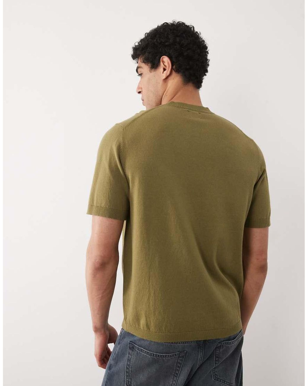 ASOS Green Essential Relaxed Fine-knit Crew-neck T-shirt for men