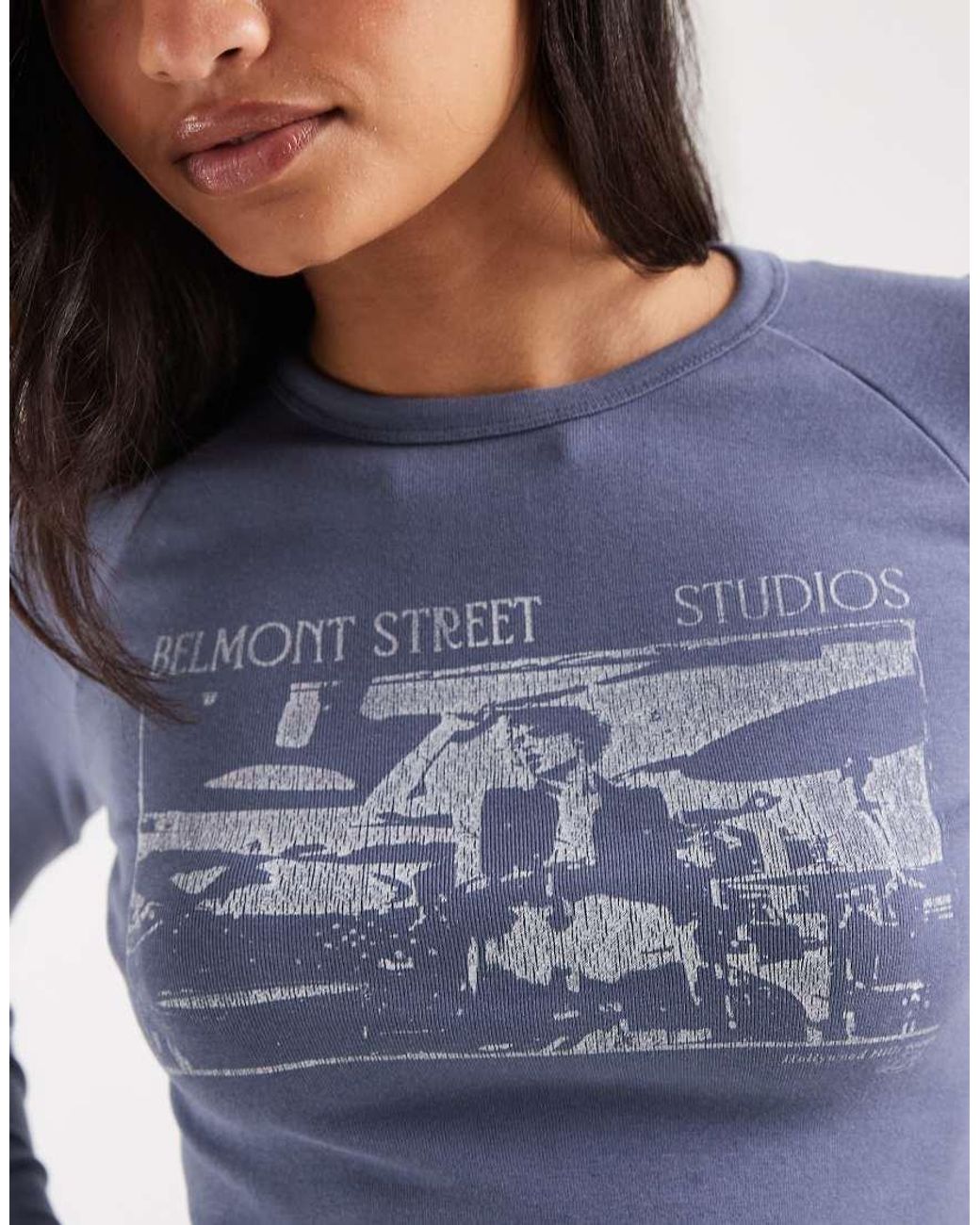 Hollister Blue Graphic Fitted Long Sleeve T-shirt