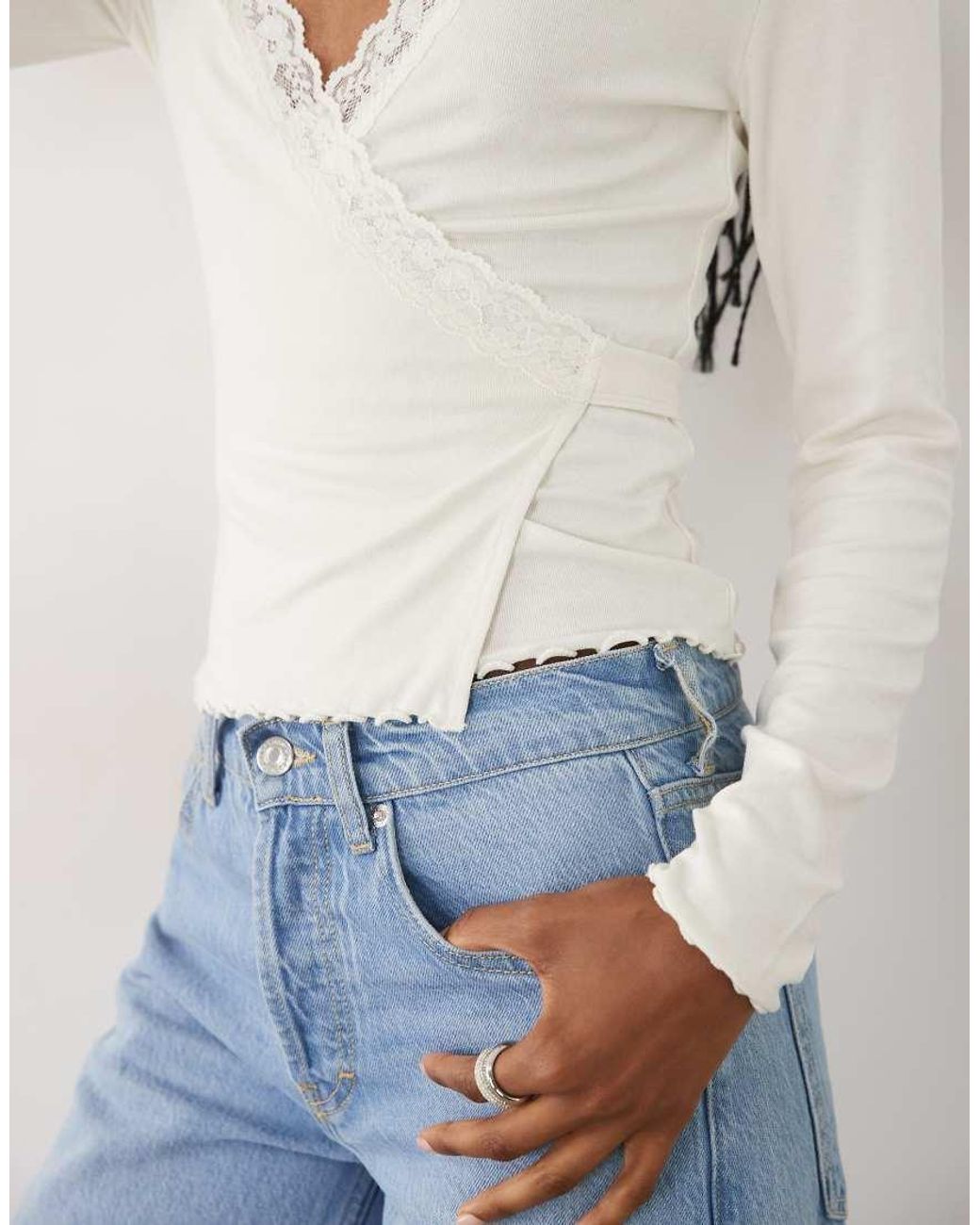 Miss Selfridge White Lace Trim Wrap Top
