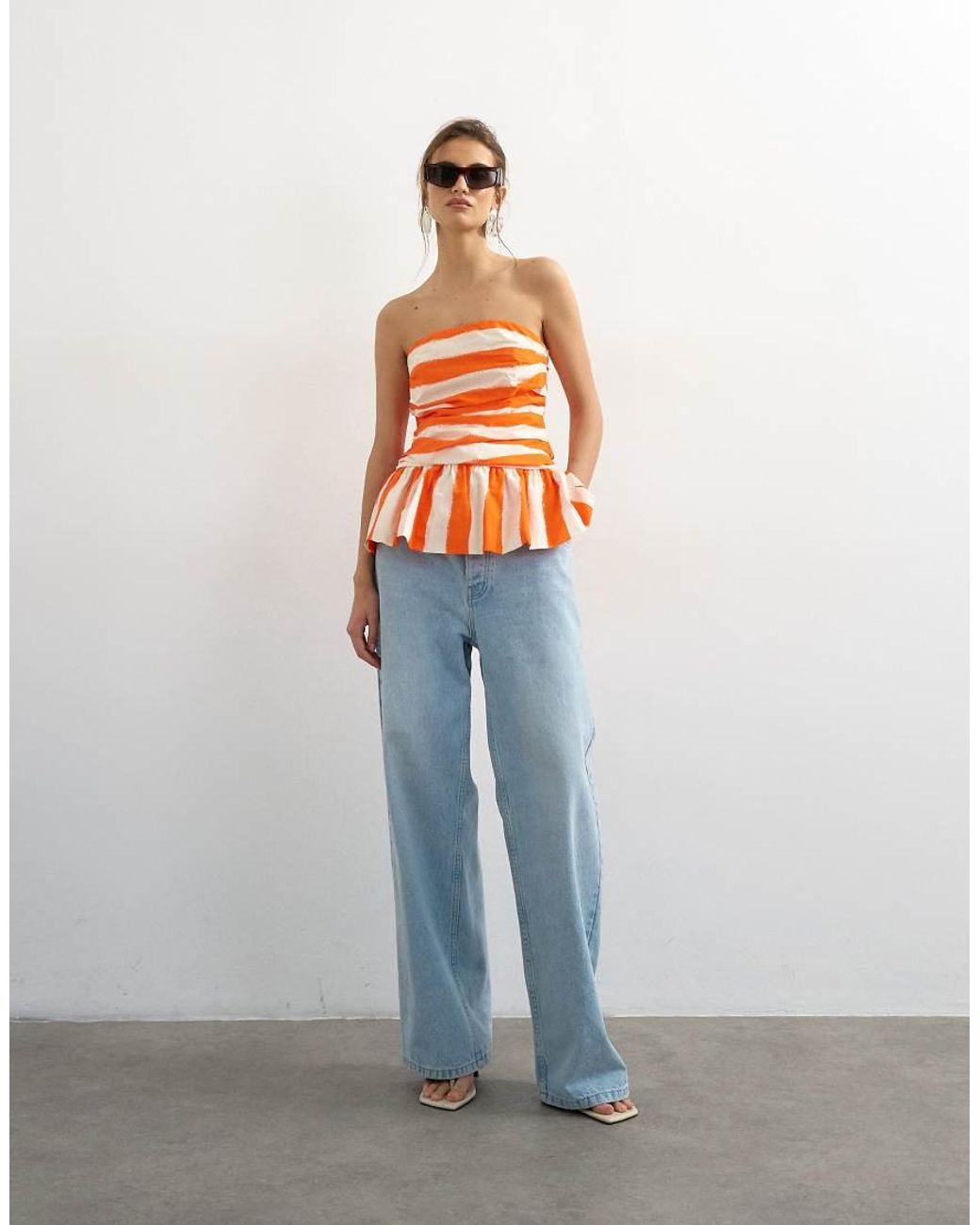 TOPSHOP Orange Gathered Bust Bandeau With Peplum Hem