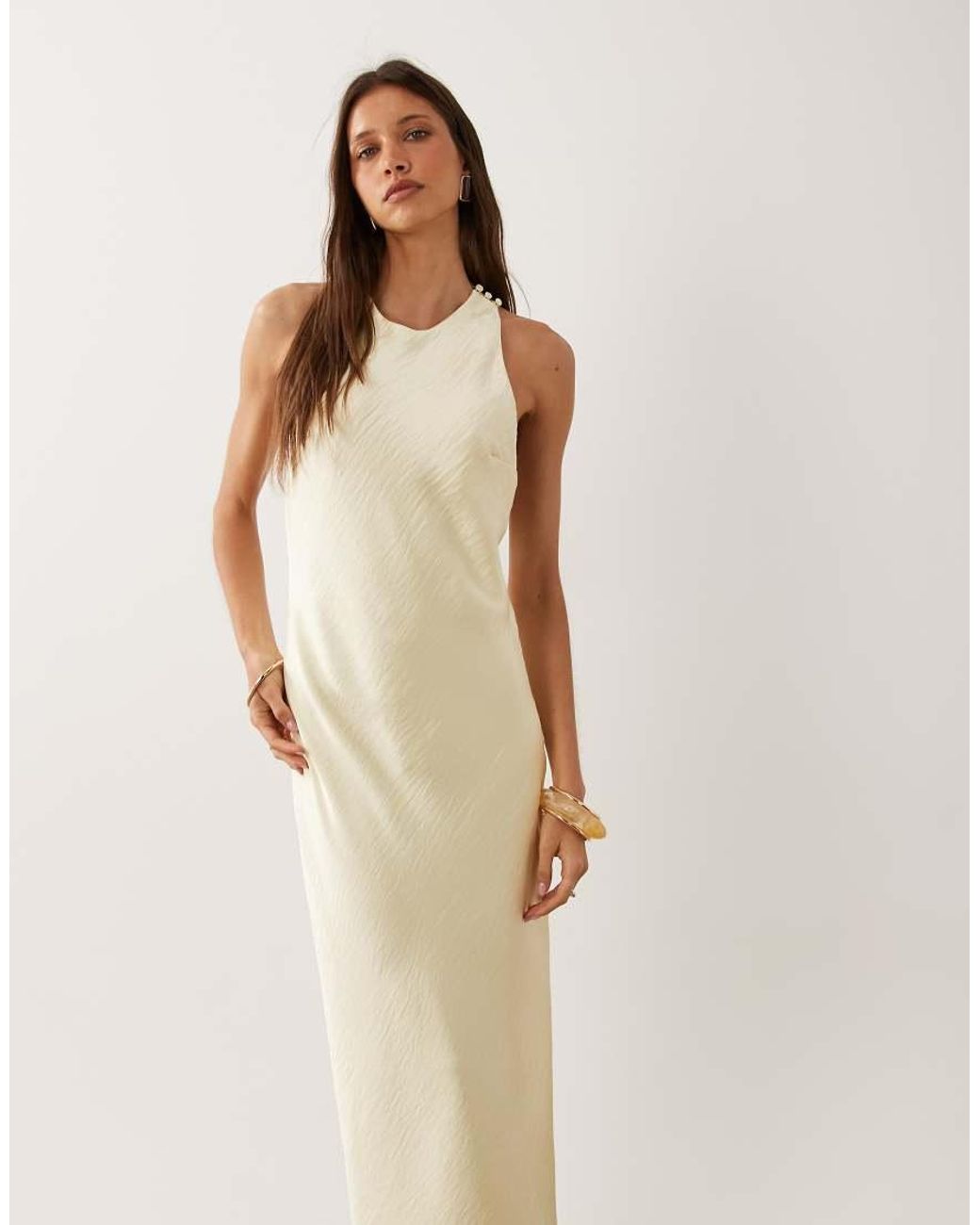 Mango Natural Satin Maxi Dress With Twist Back Detail