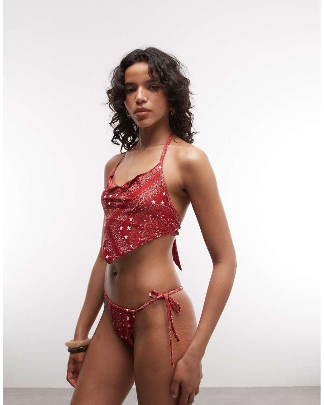 Collusion Red Bandana Print Tankini Bikini Top