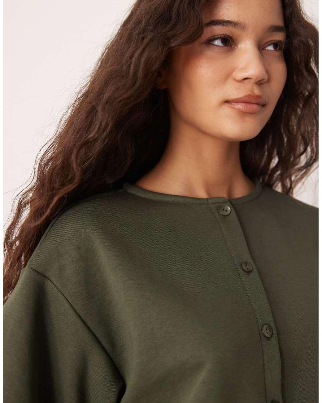 ASOS Green Boxy Button Through Sweat Top