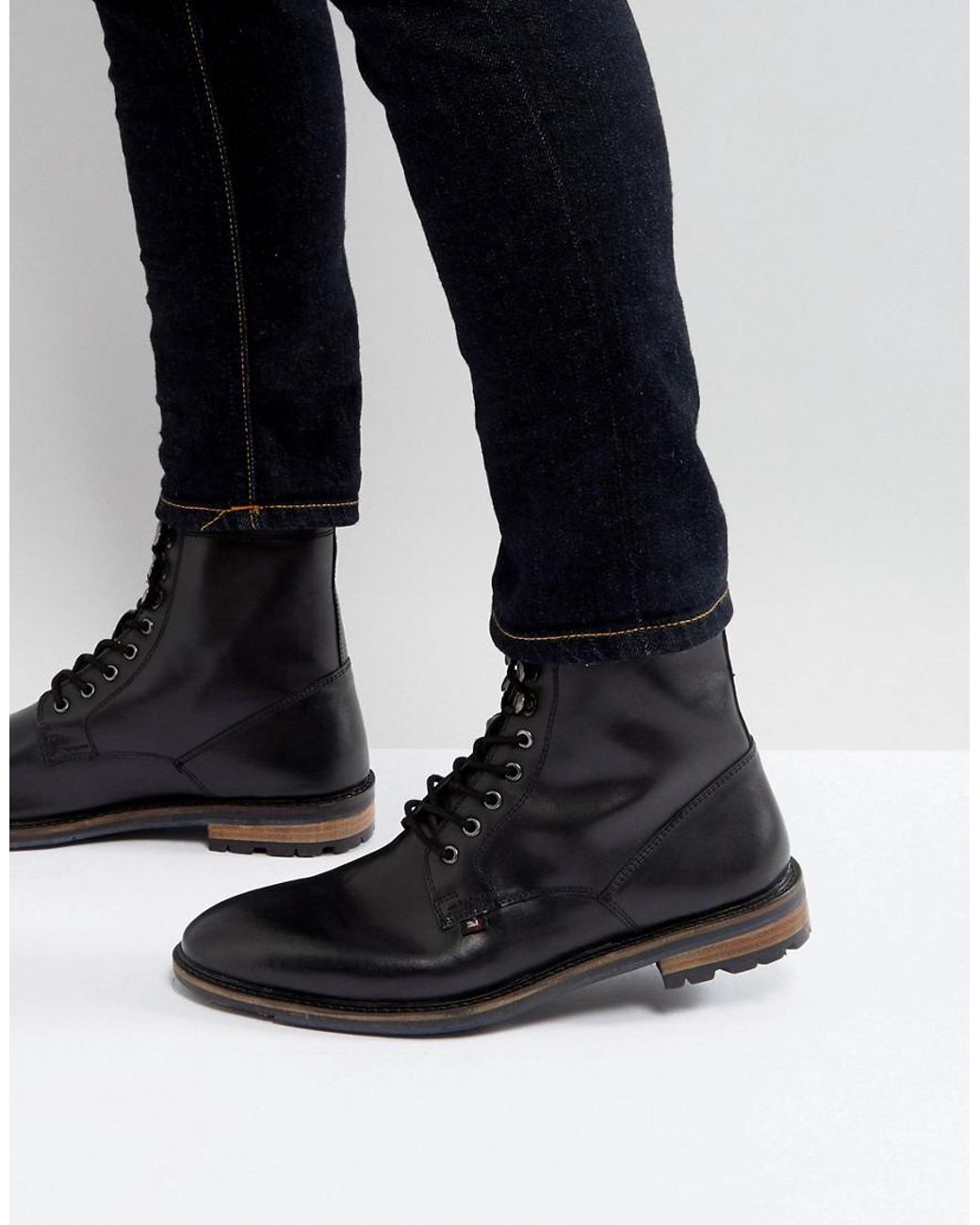 Ben Sherman Military Lace Up Boots In Black Leather for Men | Lyst