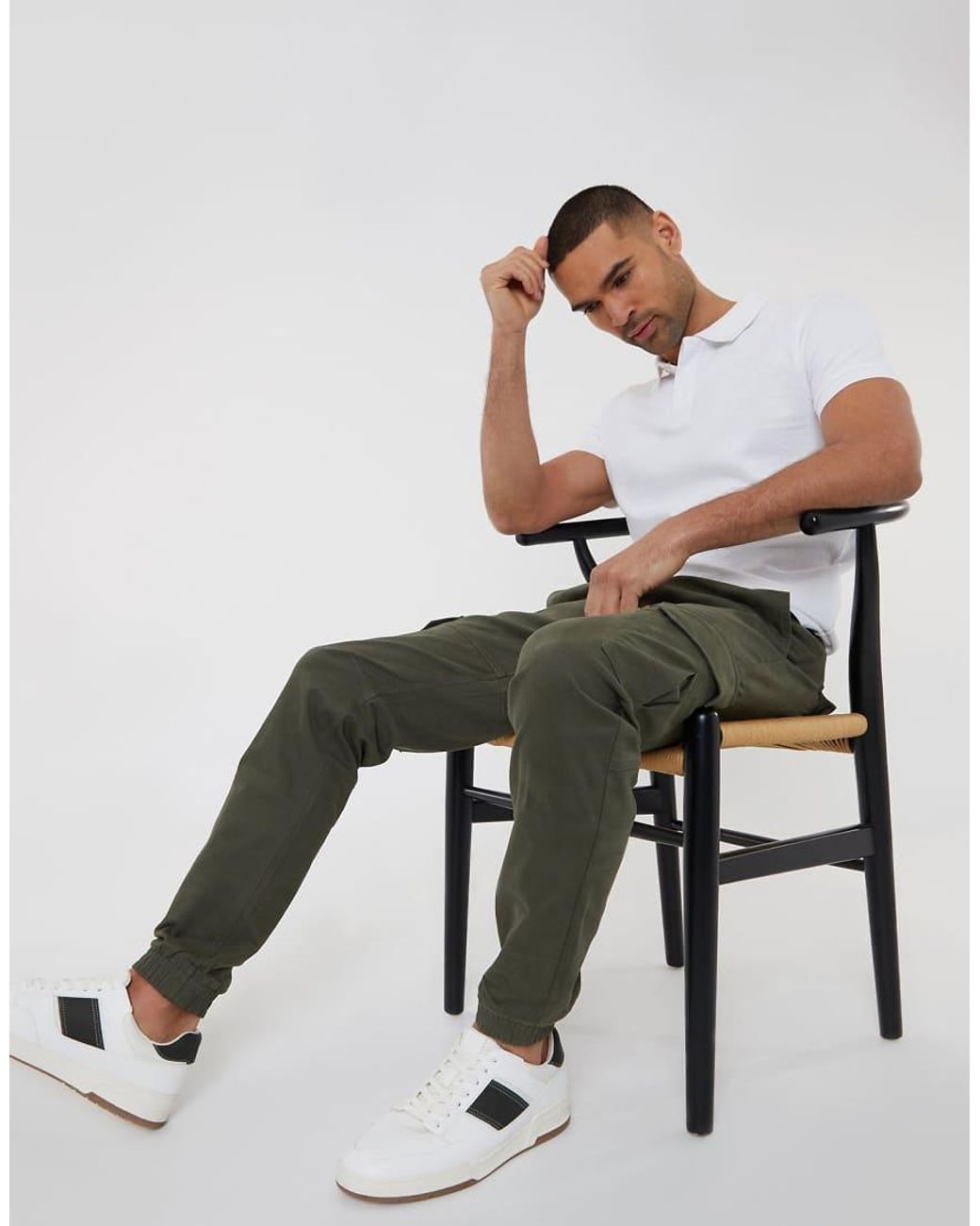 Threadbare Green Cotton Jogger Style Cargo Trousers With Stretch for men