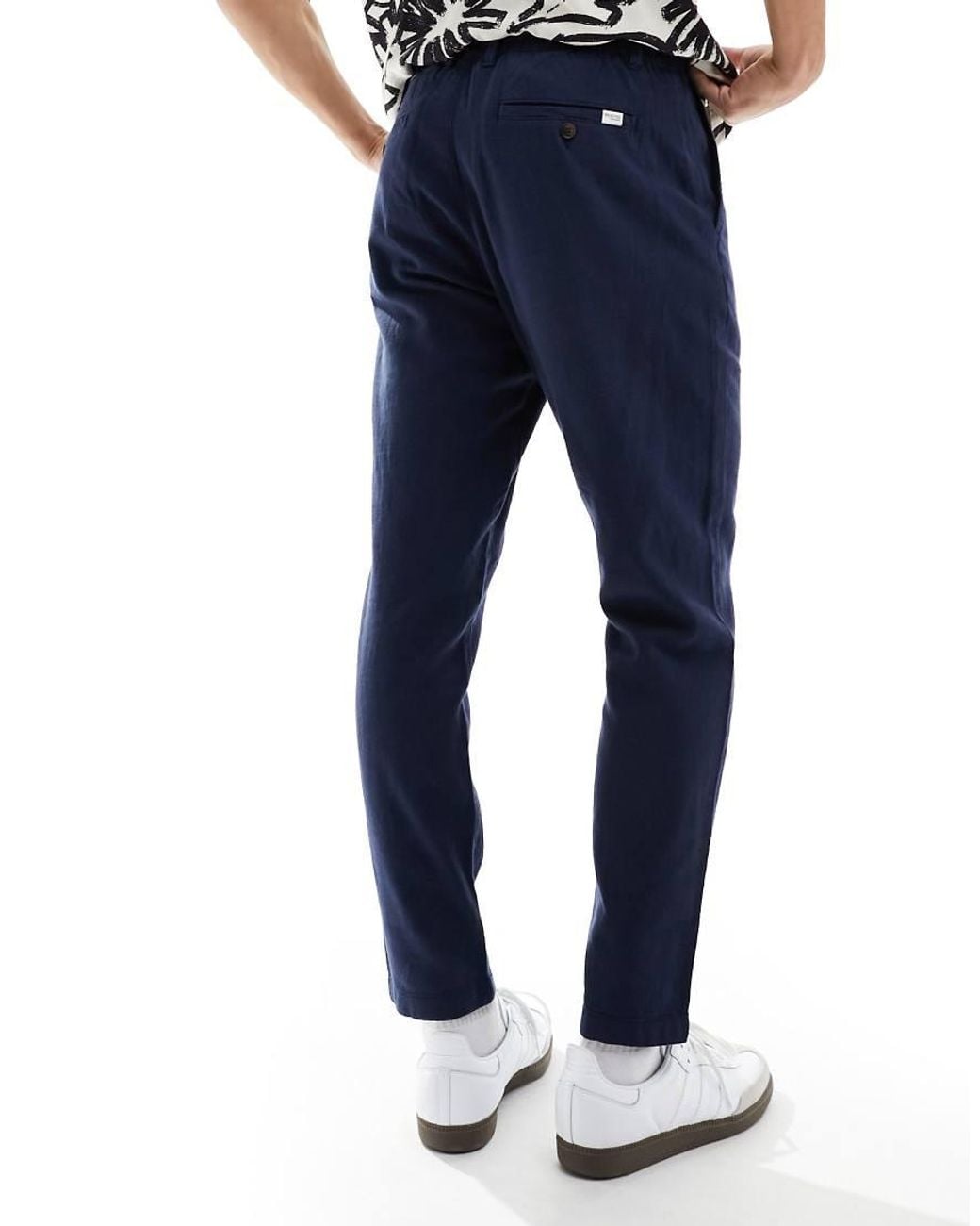 SELECTED Blue Slim Tapered Linen Mix Trouser for men