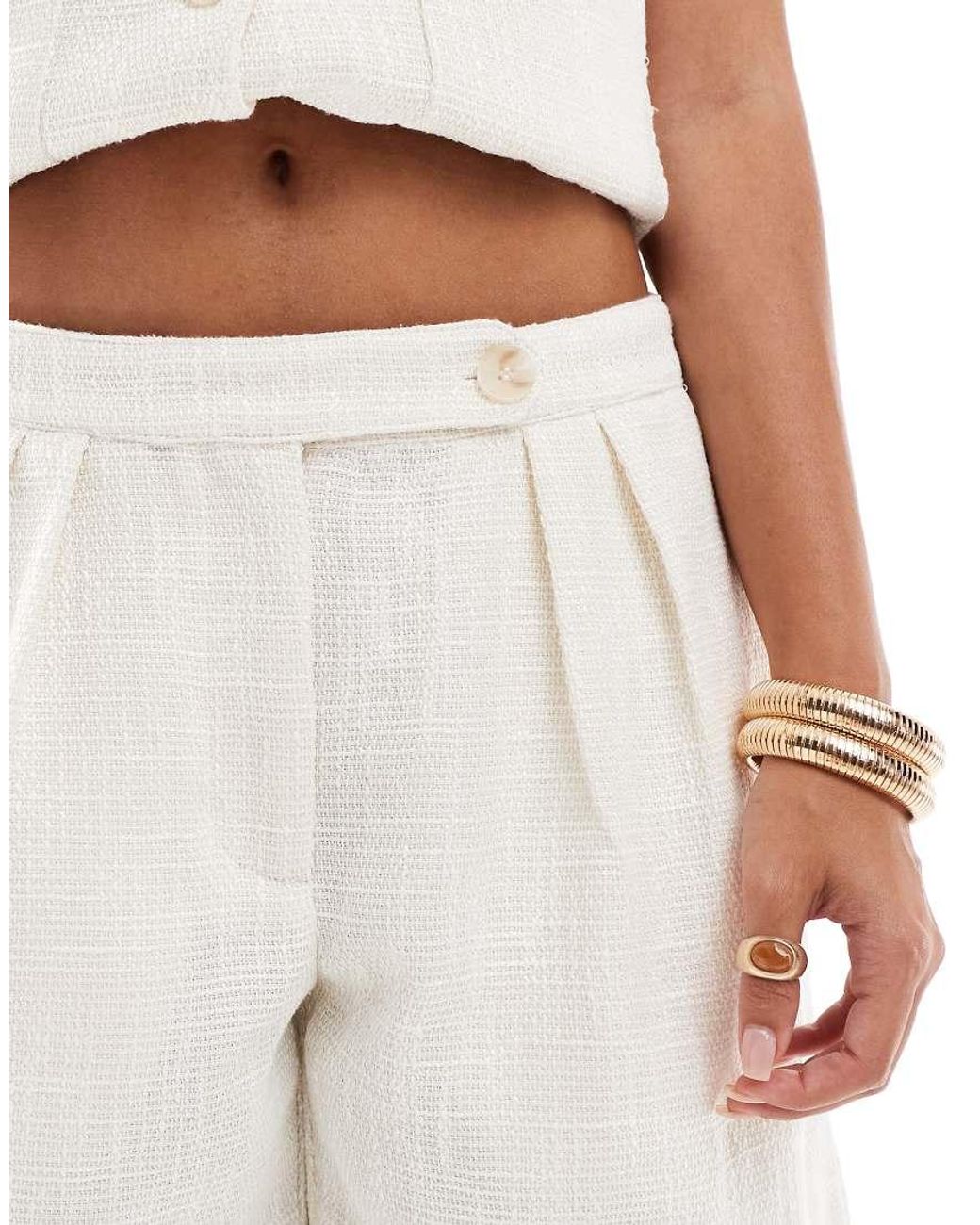 Pieces White Linen Look Tailored Short Co-ord
