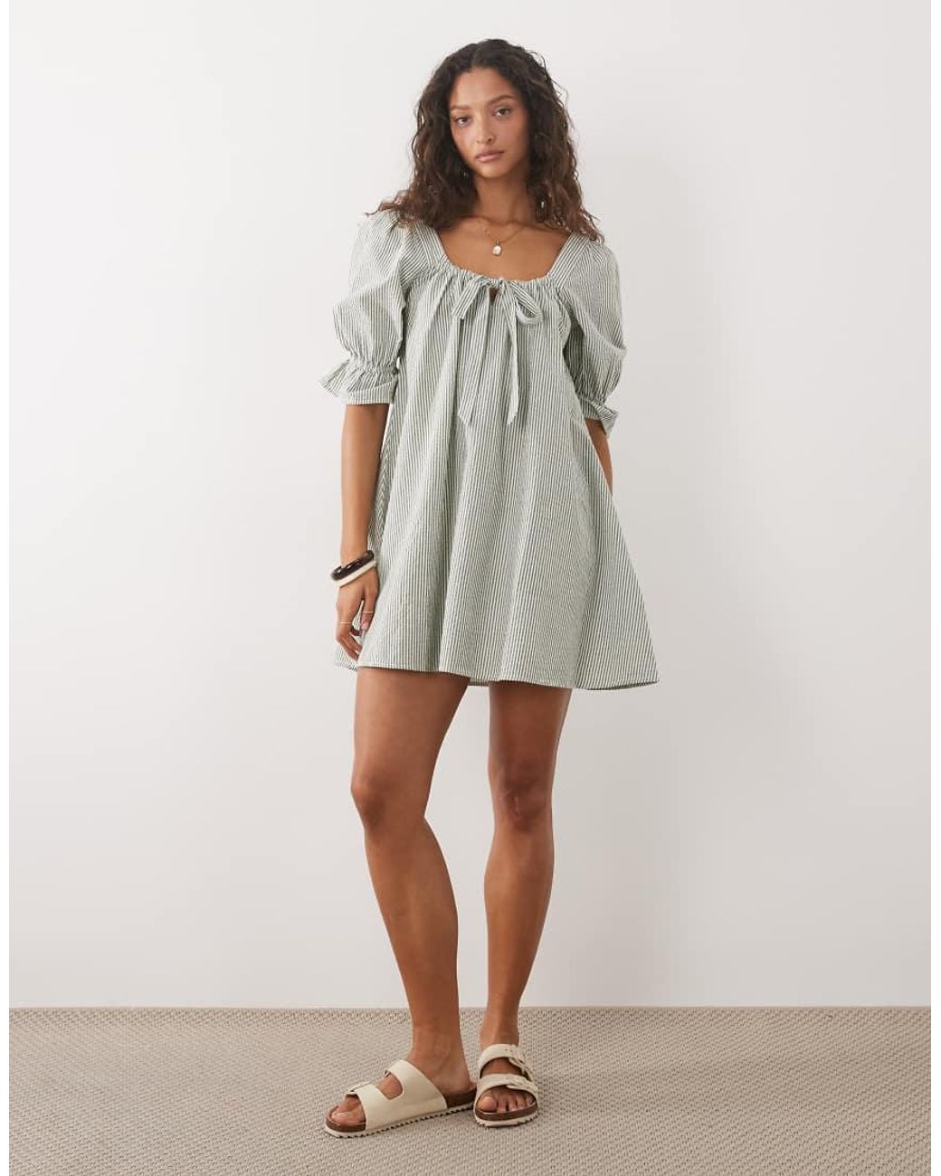 Brave Soul Gray Mini Dress With Puff Sleeves