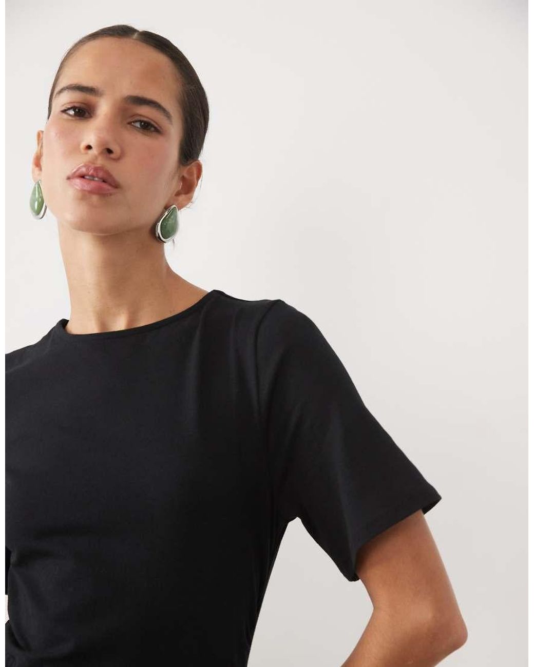 ASOS Black Short Sleeve With Lace Detail With Asymmetric Midi Dress