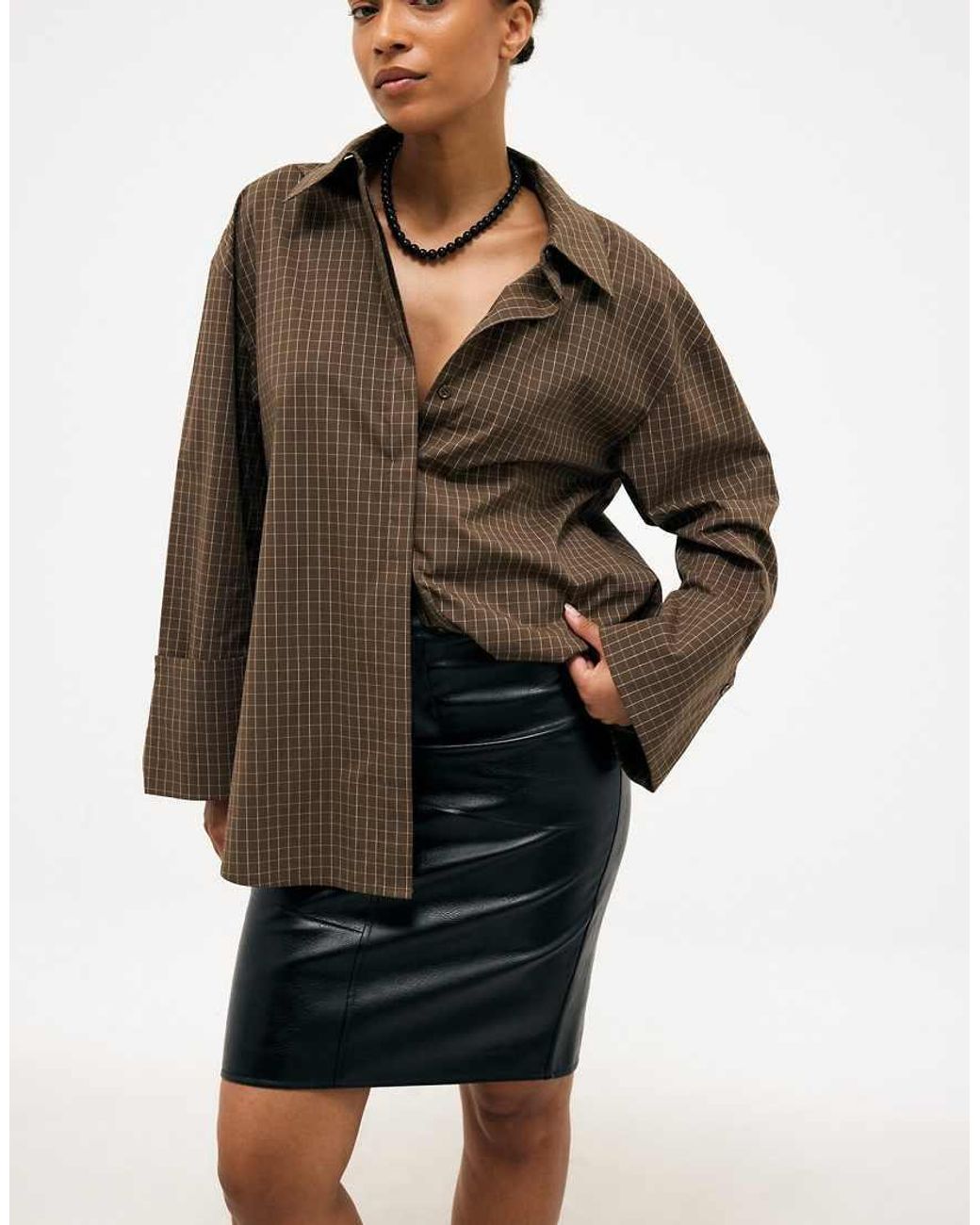 NA-KD Brown Cuff Detail Oversized Cotton Shirt