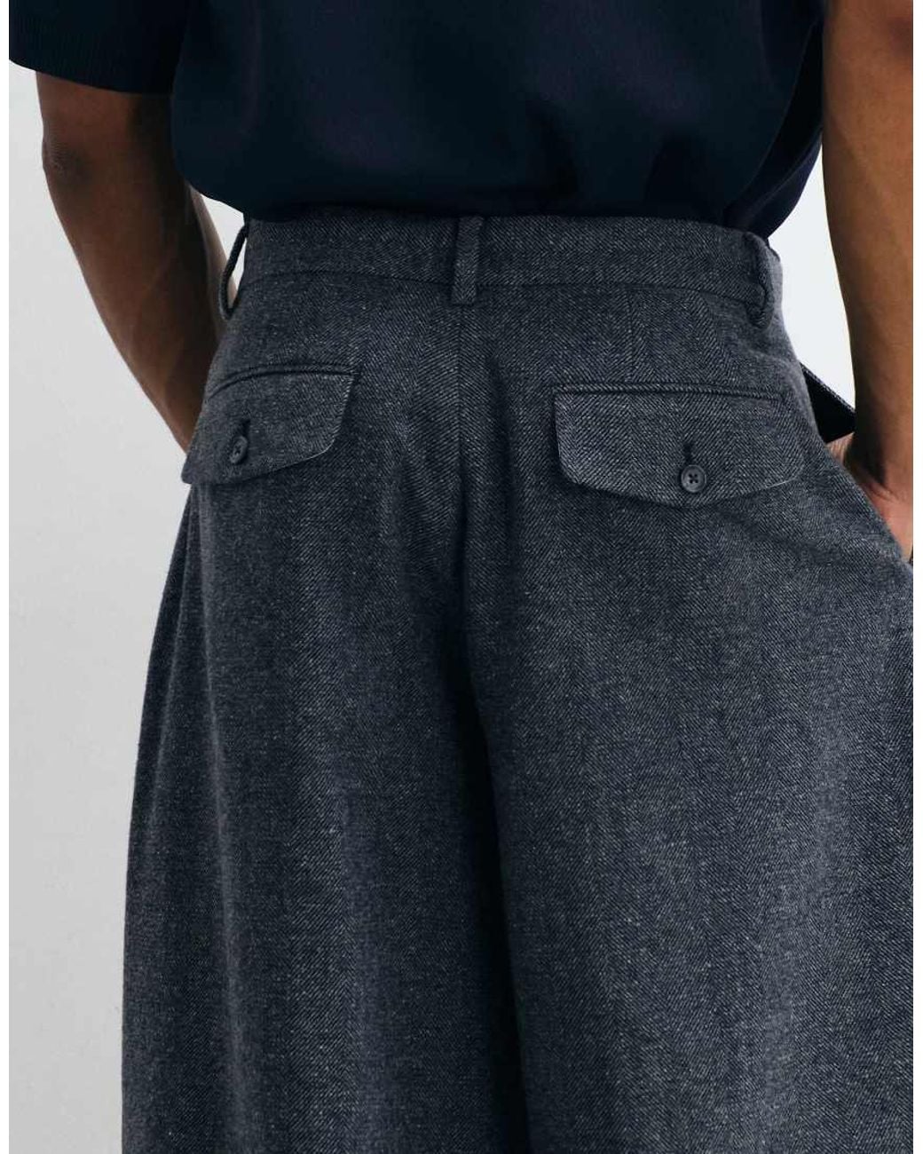 ASOS Blue Tailored Wide Barrel Leg Trousers With Wool for men