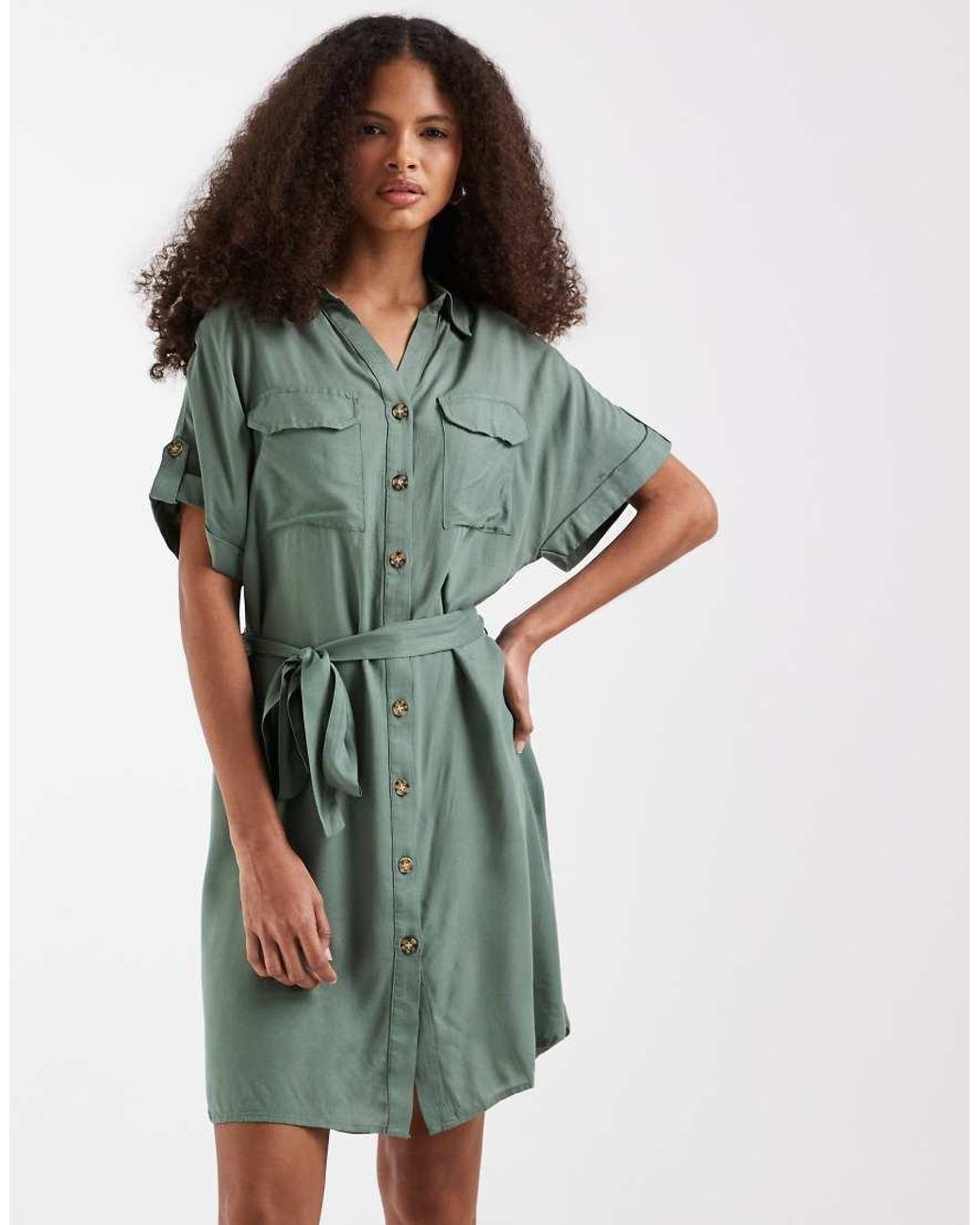 Vero Moda Green Mini Shirt Dress With Pockets