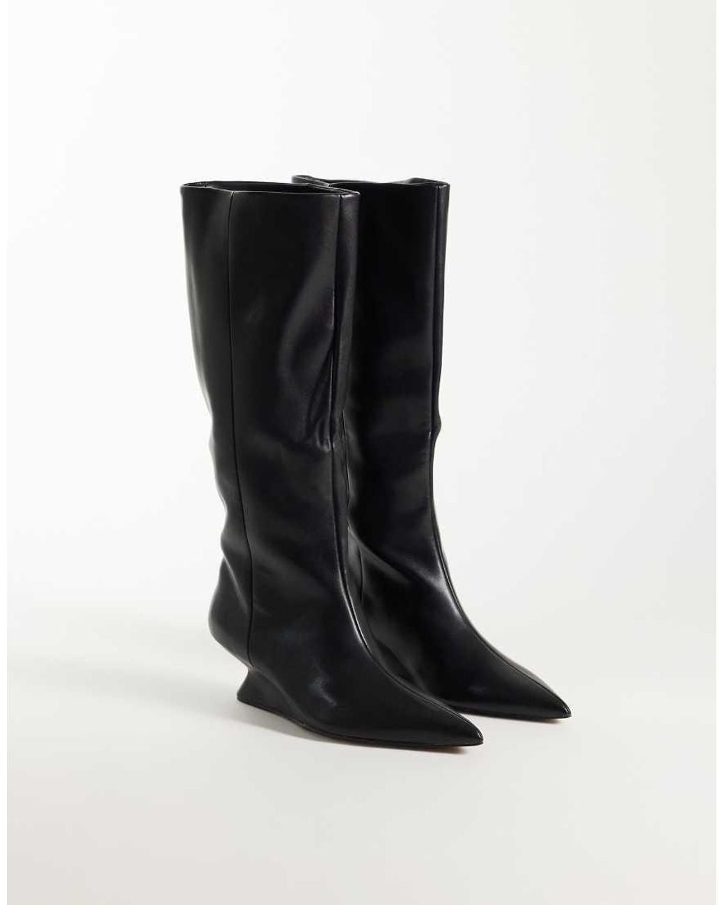 ASOS Black Cinder Wedge Pull On Knee Boots