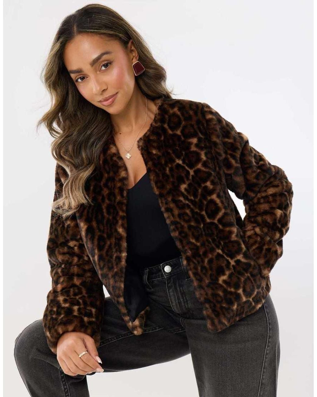 Threadbare Gray Collarless Faux Fur Jacket