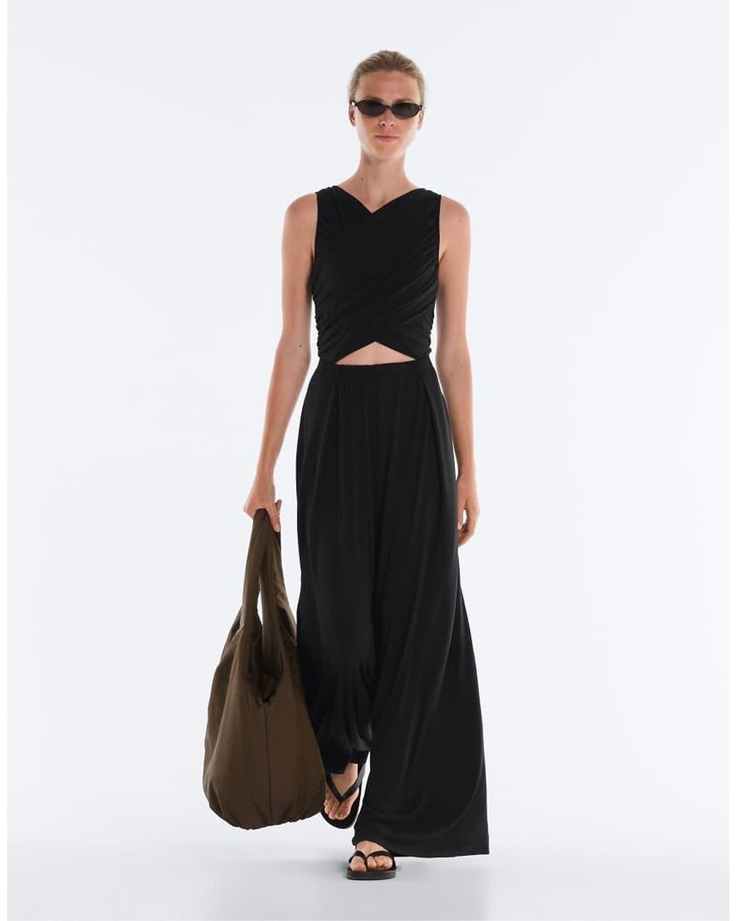 Oysho Black Long Wrap Modal Blend Jumpsuit