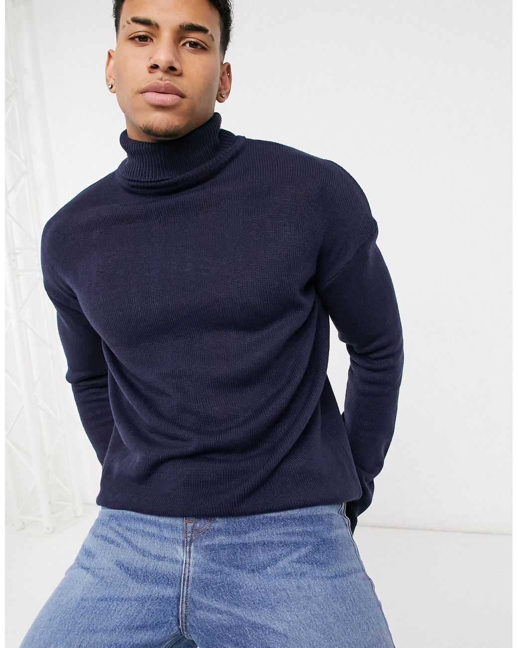 Another Influence Roll Neck Jumper in Navy (Blue) for Men - Lyst