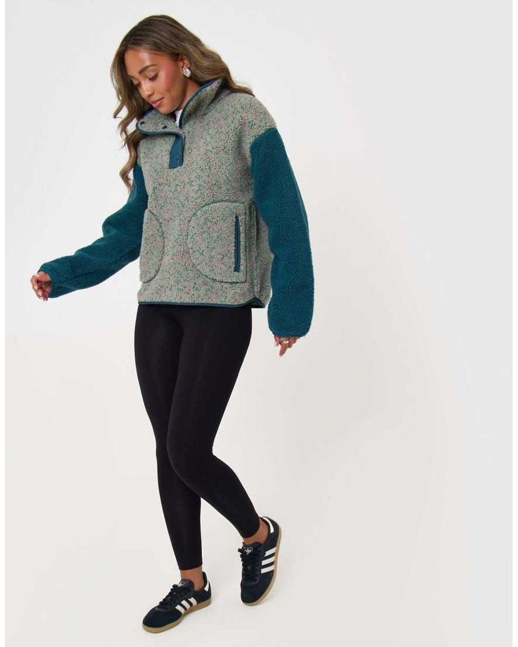 Threadbare Blue Contrast Sleeve Funnel Neck Fleece