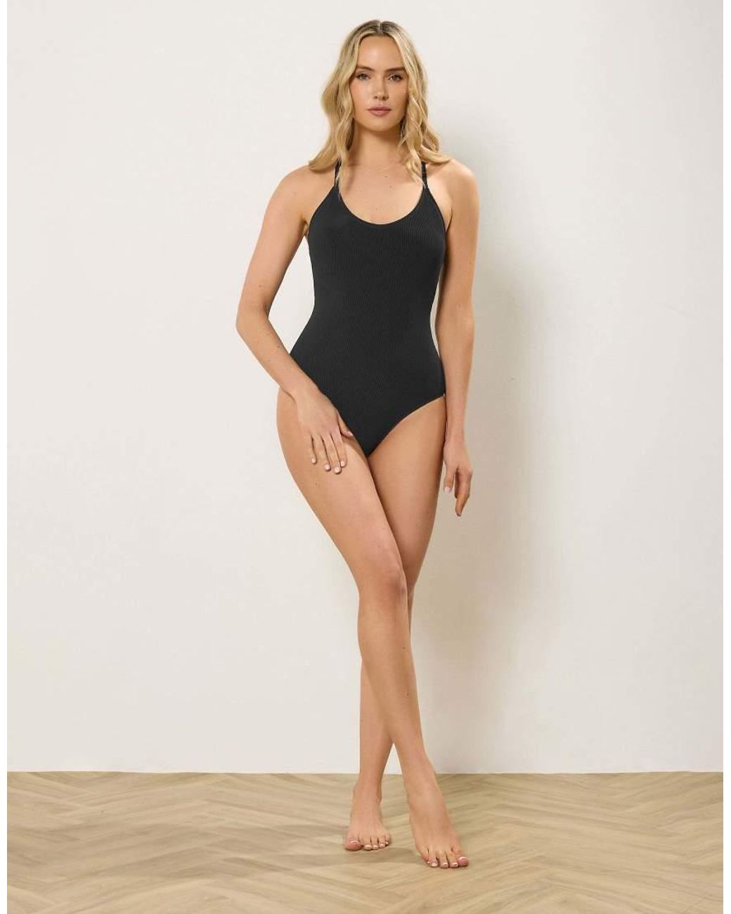 Long Tall Sally Blue Cross Back Textured Swimsuit