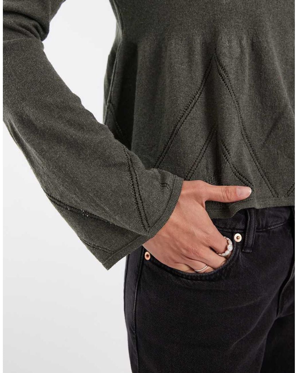 ASOS Gray Knitted Peplum Long Sleeve Top