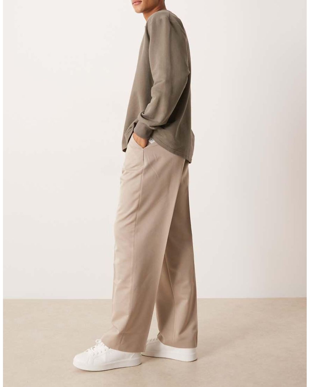 ASOS Natural Wide Leg Dress Pants for men