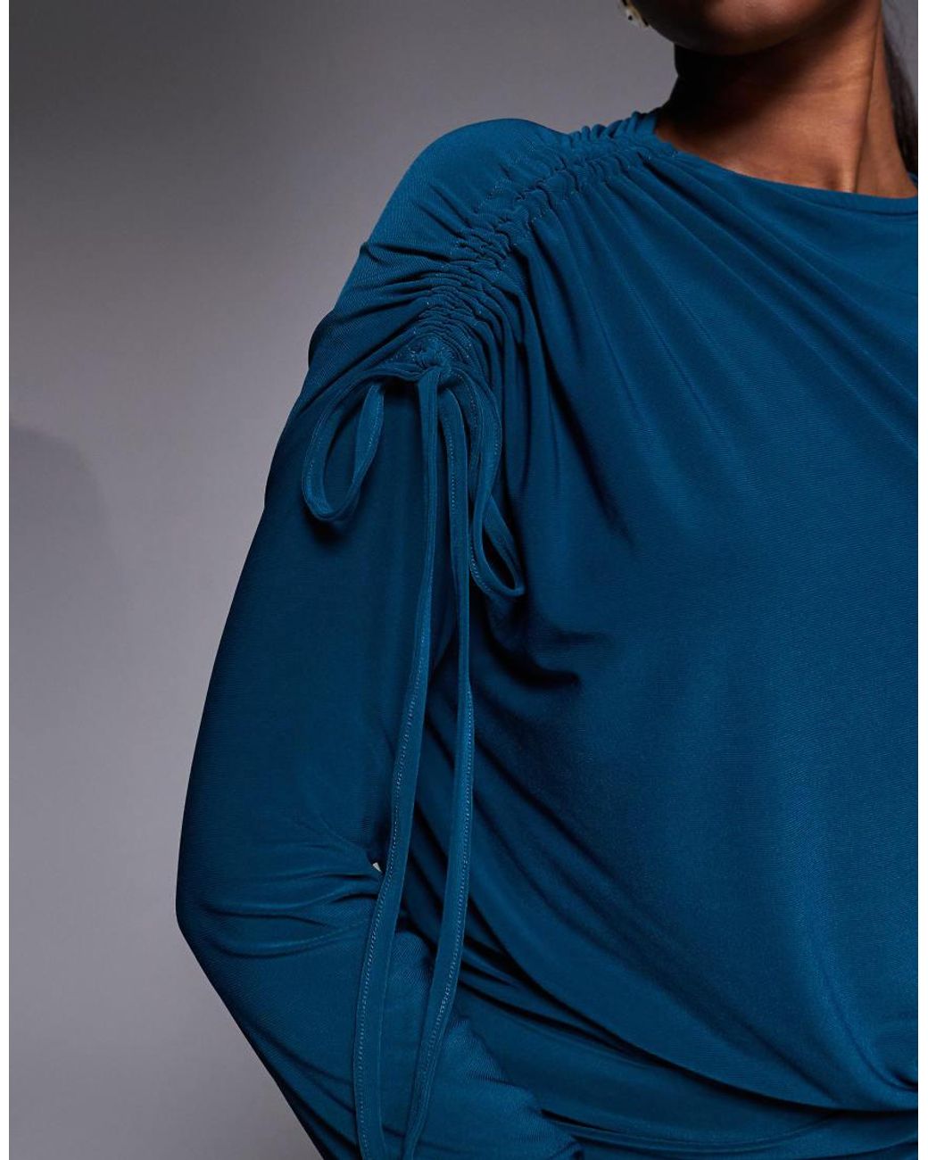 ASOS Blue Draped High Neck Twist Waist Maxi Dress With Long Sleeve