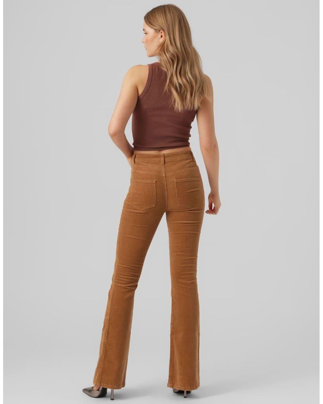 Vero Moda Siga Broek Met Hoge Taille En Wijduitlopende Pijpen in het Brown